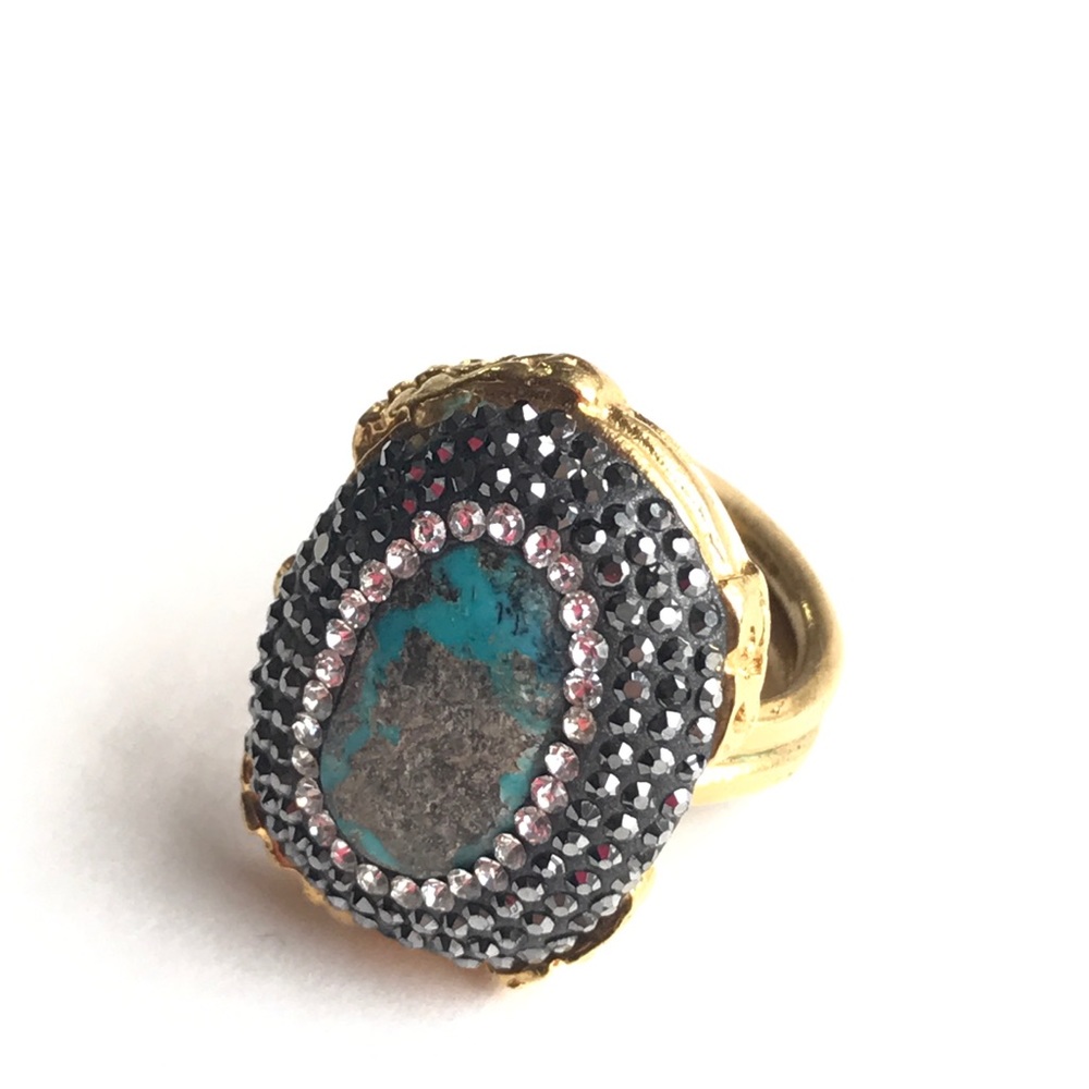 Turquoise & Rhinestone ring - Picture 2 of 3